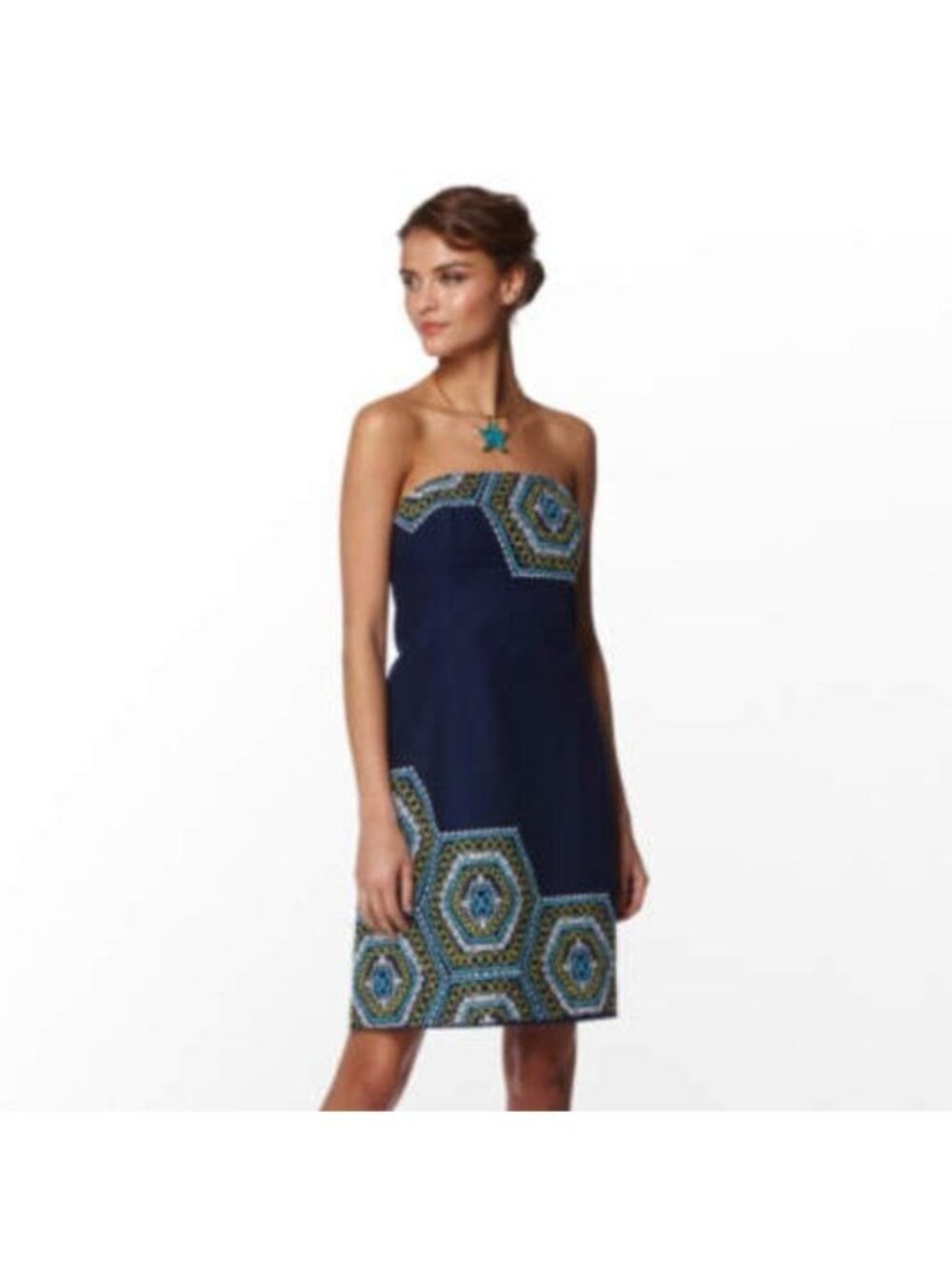 Lilly Pulitzer Bowen Strapless Dress Blue Embroidered Cocktail Party Size 2